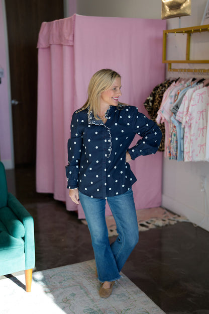 Polka Dot Scallop Ruffled Top