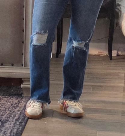 High Rise Straight Distressed Jeans