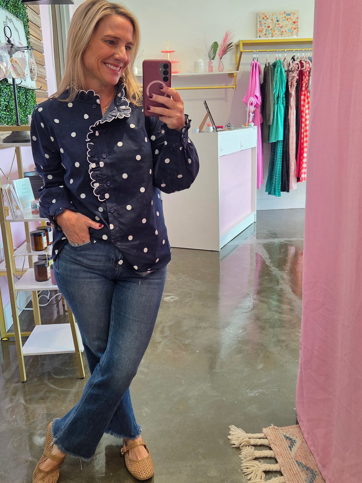Polka Dot Scallop Ruffled Top