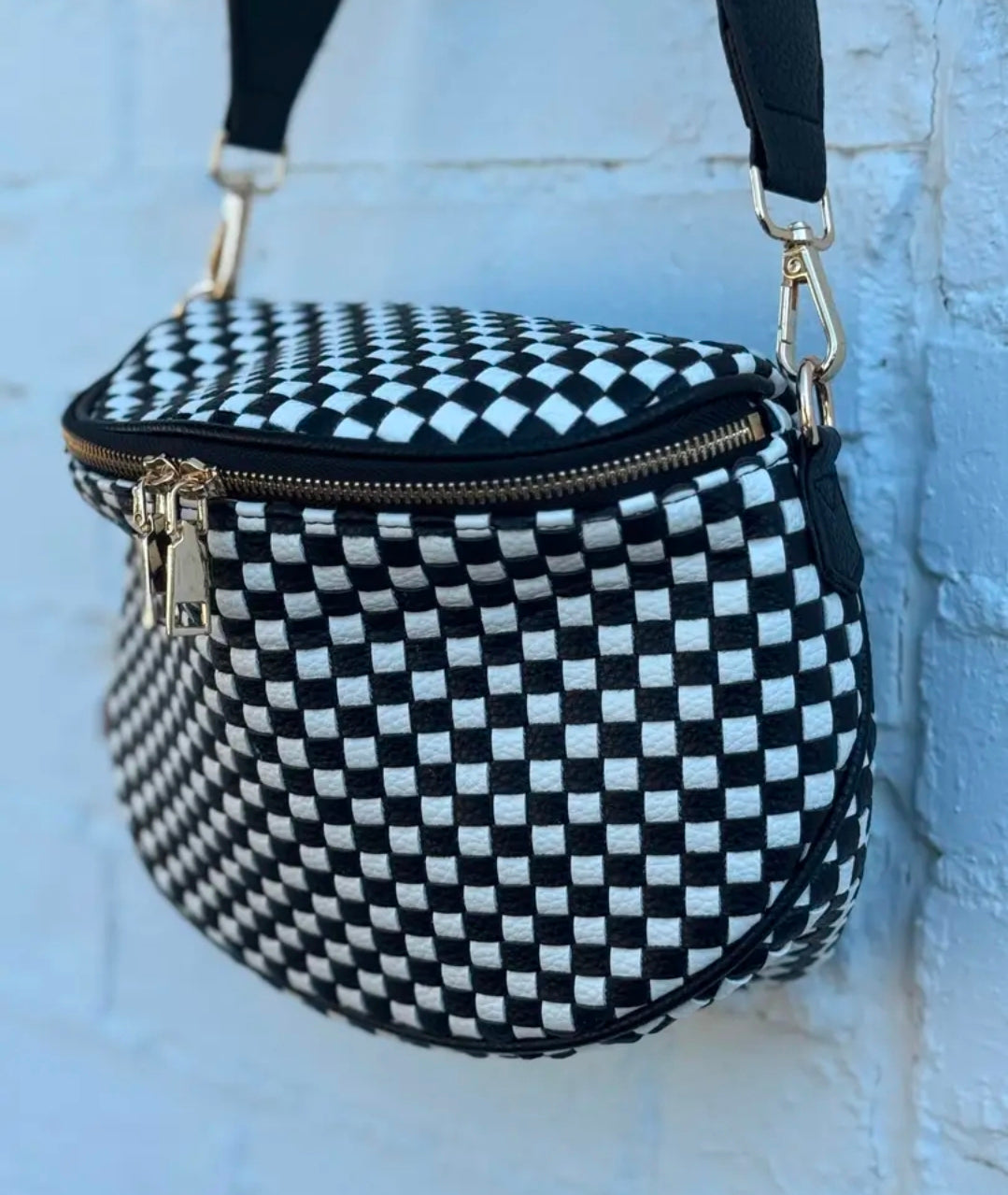 Black & White Checkered Crossbody