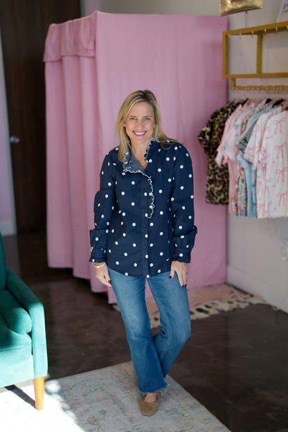 Polka Dot Scallop Ruffled Top