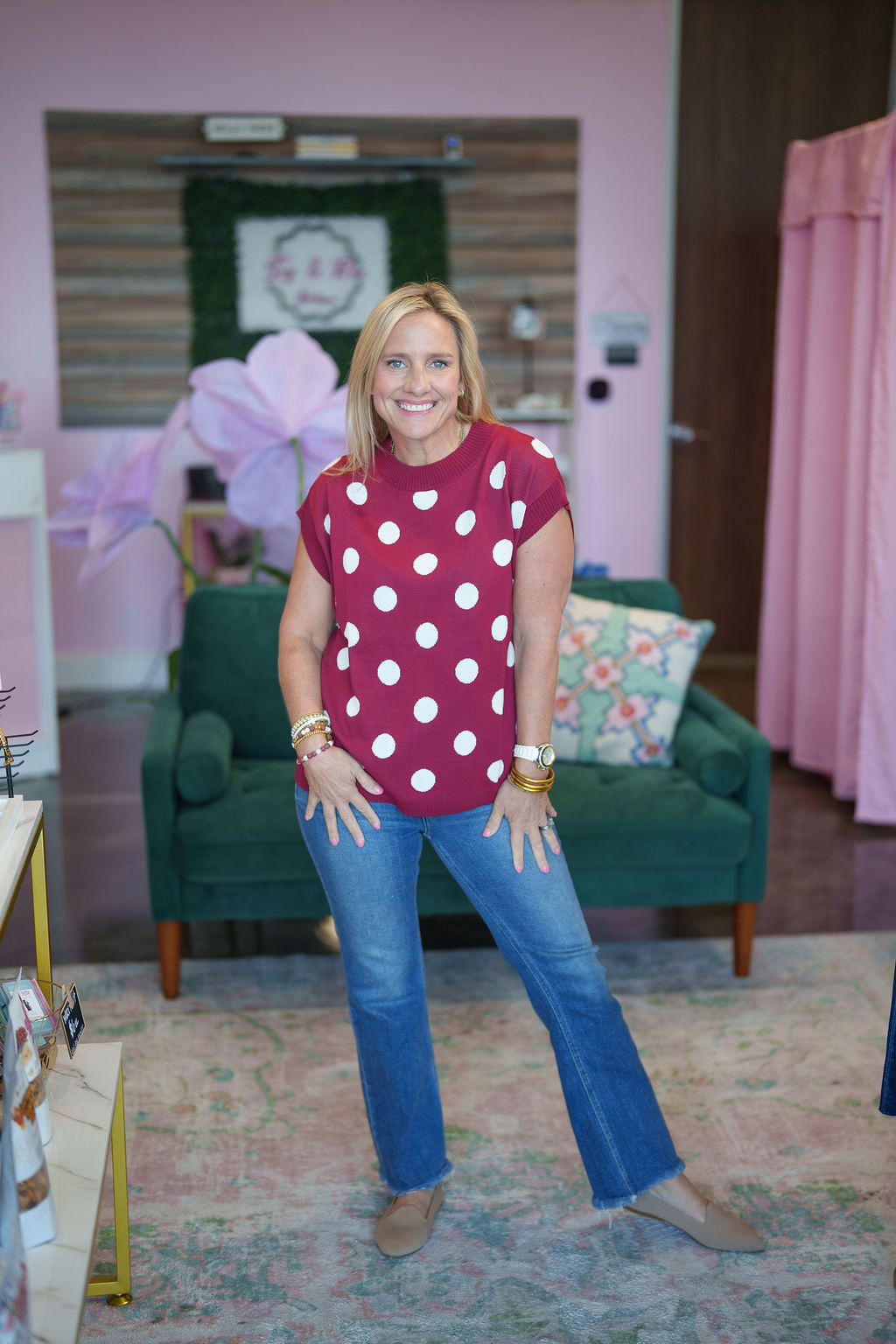 Polka Dot Sleeveless Knit Top