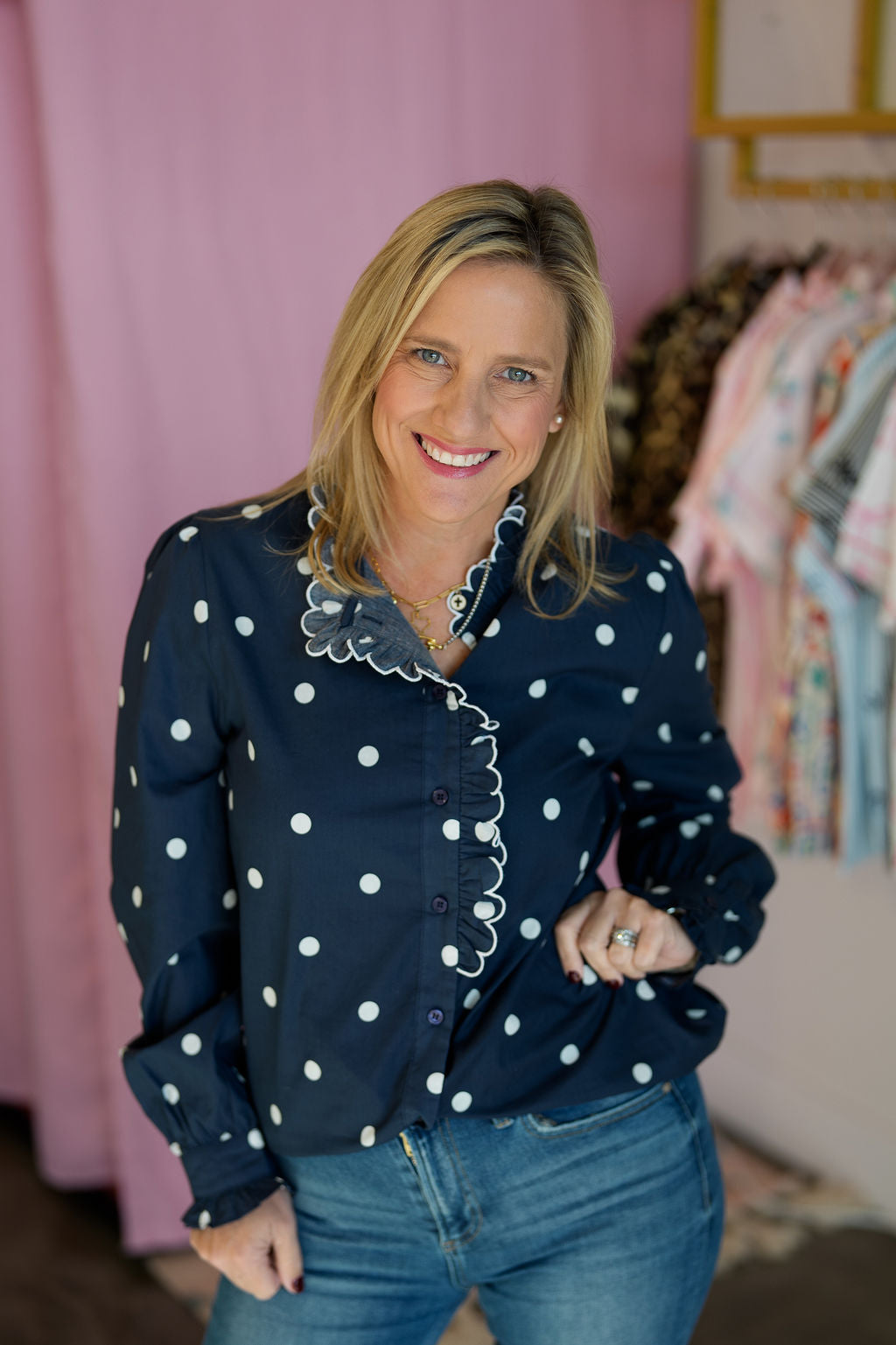 Polka Dot Scallop Ruffled Top