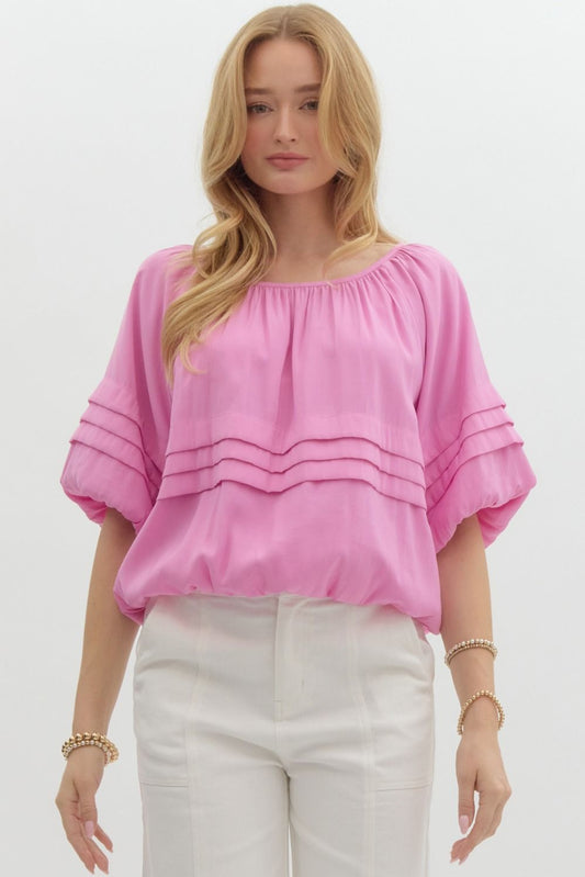 Bubble Hem Top-Pink